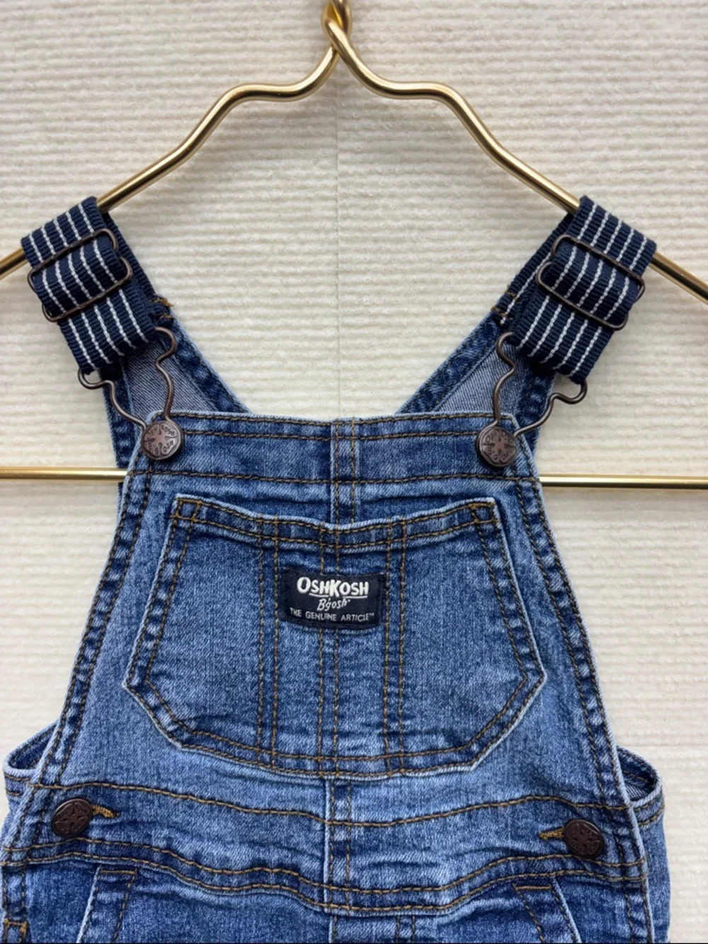 OshKosh B'gosh Dark Blue Denim Overalls with Striped Straps 18M